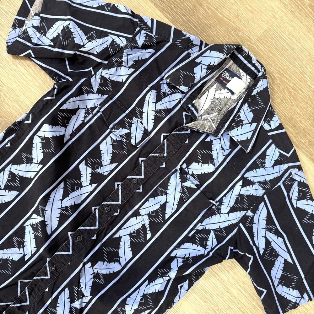 Vtg Wrangler Blue Hawaiian Short Sleeve Button Up Shirt Men's Size L